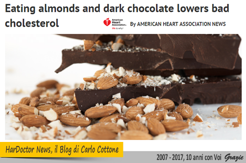 Cioccolato e mandorle abbassano il colesterolo